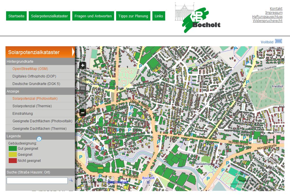 Digitales Kataster für Bocholt/www.solare-stadt.de/bocholt © Stadt Bocholt (Screenshot)