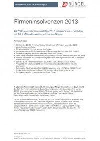 Firmeninsolvenzen 2013, © Bürgel Wirtschaftsinformationen