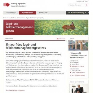 Beteiligungsportal Baden-Württemberg: Entwurf des Jagd- und Wildtiermanagementgesetzes