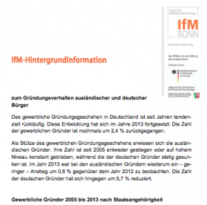 Hintergrundinformation zum Gründungsverhalten ausländischer und deutscher Bürger, © IfM Bonn