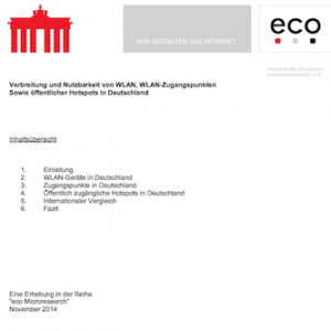 eco-Hintergrundpapier: Verbreitung und Nutzbarkeit von WLAN, WLAN-Zugangspunkten sowie öffentlicher Hotspots in Deutschland, © eco
