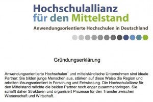 Gründungserklärung, © Hochschulallianz für den Mittelstand